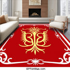 Crimson Yellow Elaborate Scrollwork Medallion Rug