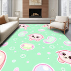 Cute Pink Puppy Bubbles Mint Background Rug