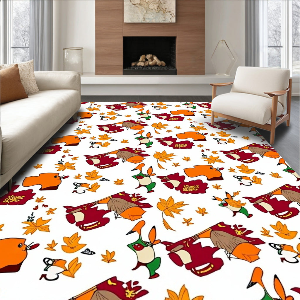 Folkloric Orange Red Autumn Character Rug