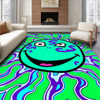 Psychedelic Teal Smiley Face Green Swirls Rug