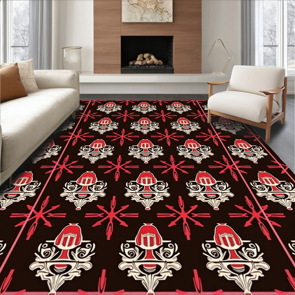 Crimson Red Ornate Medallion Symmetry Rug