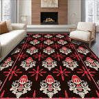 Crimson Red Ornate Medallion Symmetry Rug