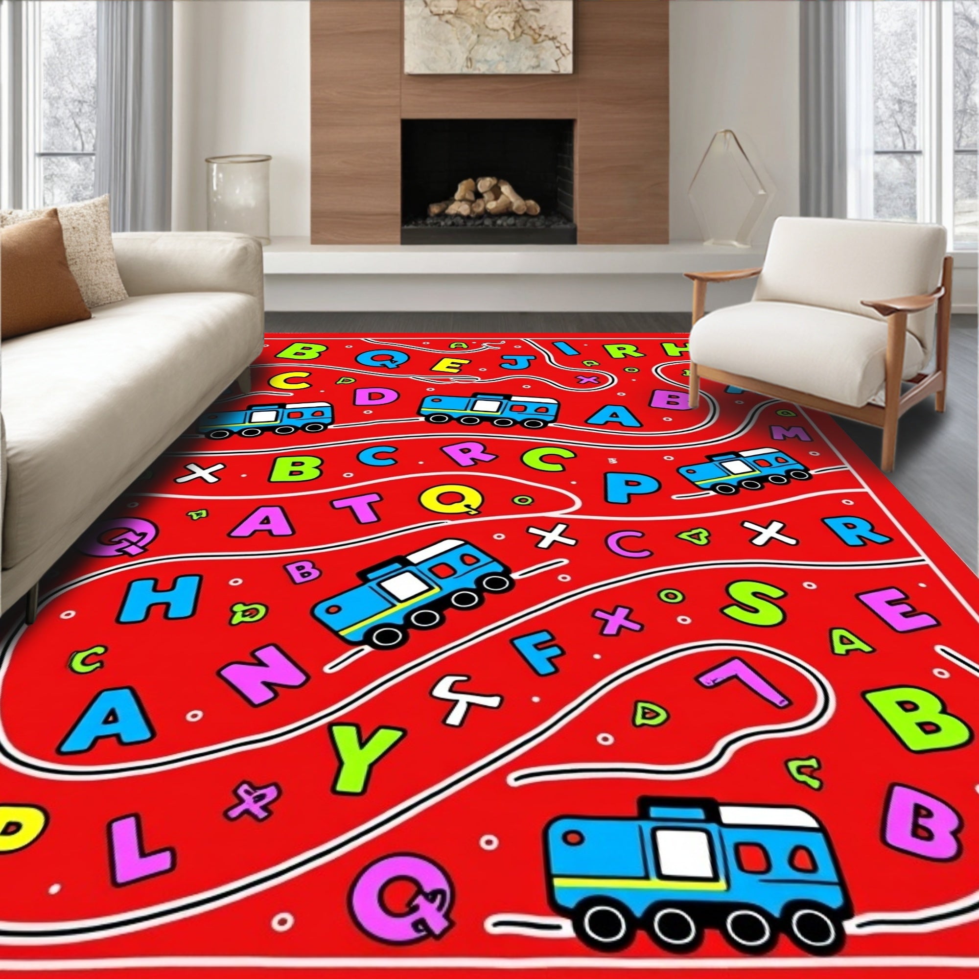 Red Train Alphabet Kid's Play Rug
