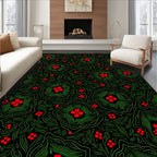 Crimson Floral Medallion Green Foliage Rug
