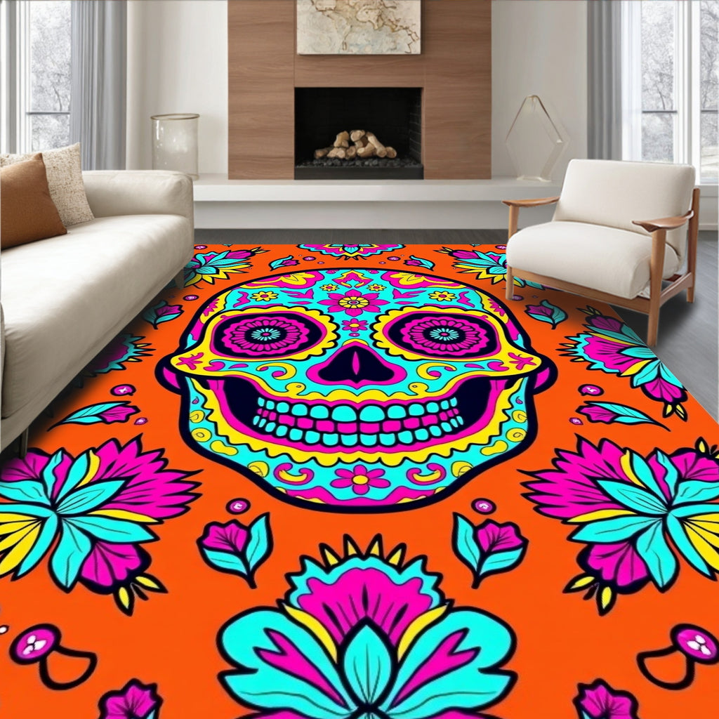 Vibrant Skull Floral Festival Rug