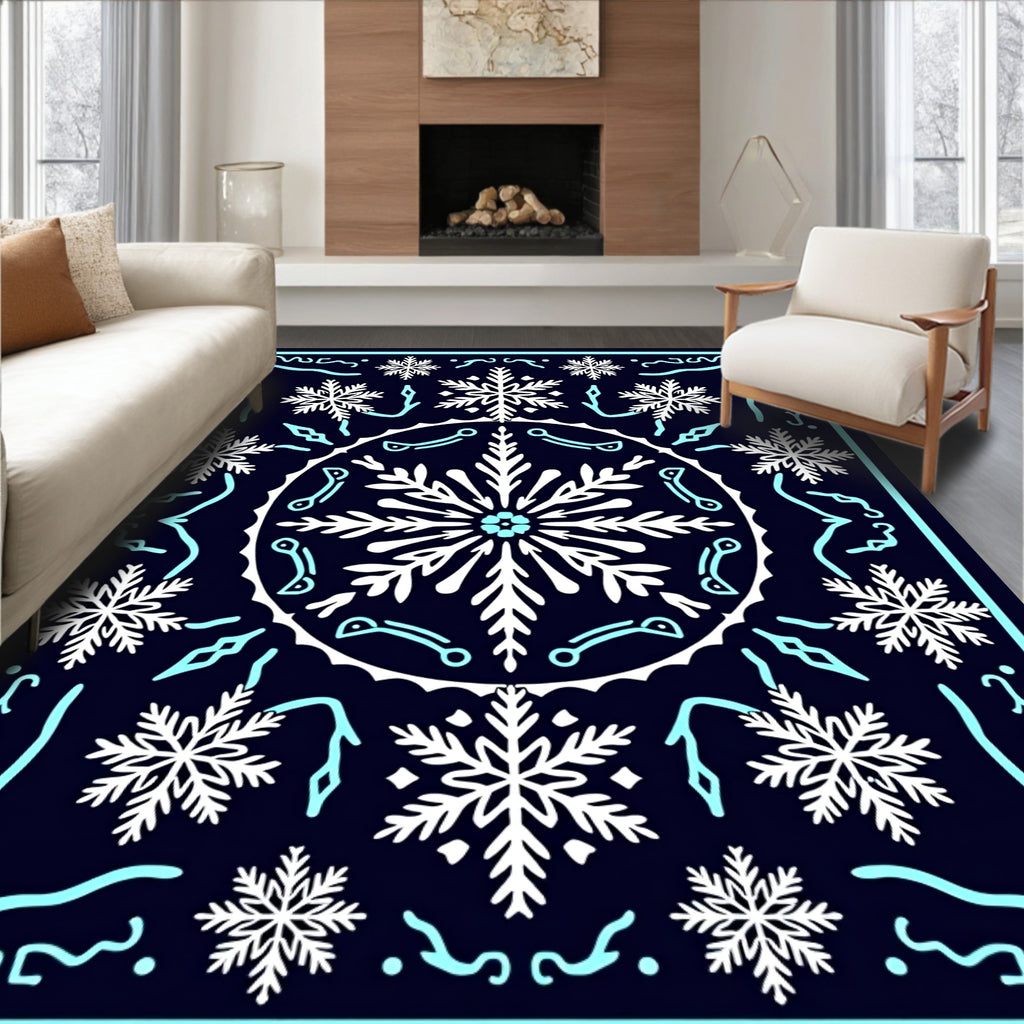 Dark Navy Snowflake Medallion Rug