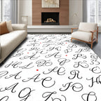 Black Calligraphy Alphabet Red Dots Rug