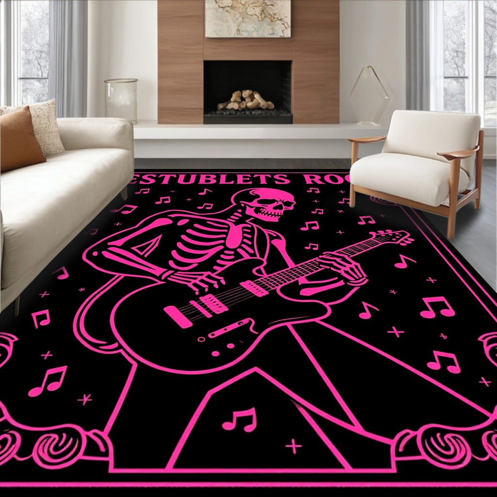 Electric Pink Skeleton Guitar Player Rug