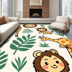 Cute Giraffes Lions Jungle Leaves Rug