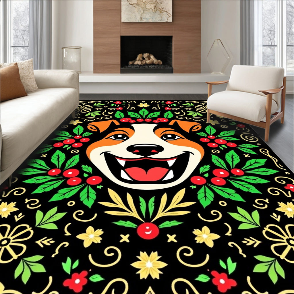Joyful Dog Floral Crimson Garland Rug