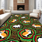 Whimsical Corgi Abstract Emerald Yellow Rug