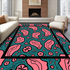 Coral Chili Pepper Teal Swirl Rug