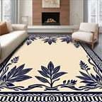Indigo Leaves Ornate Border Rug