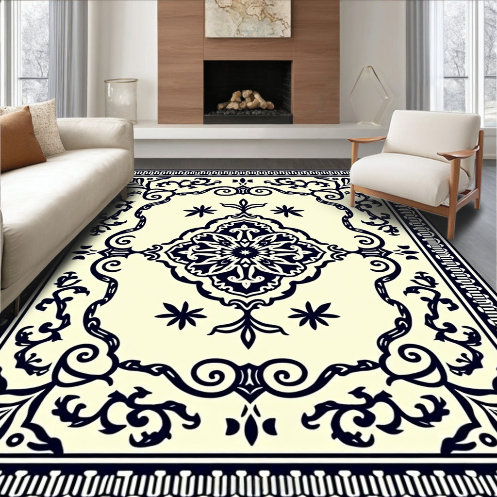Cream Floral Medallion Scrollwork Rug
