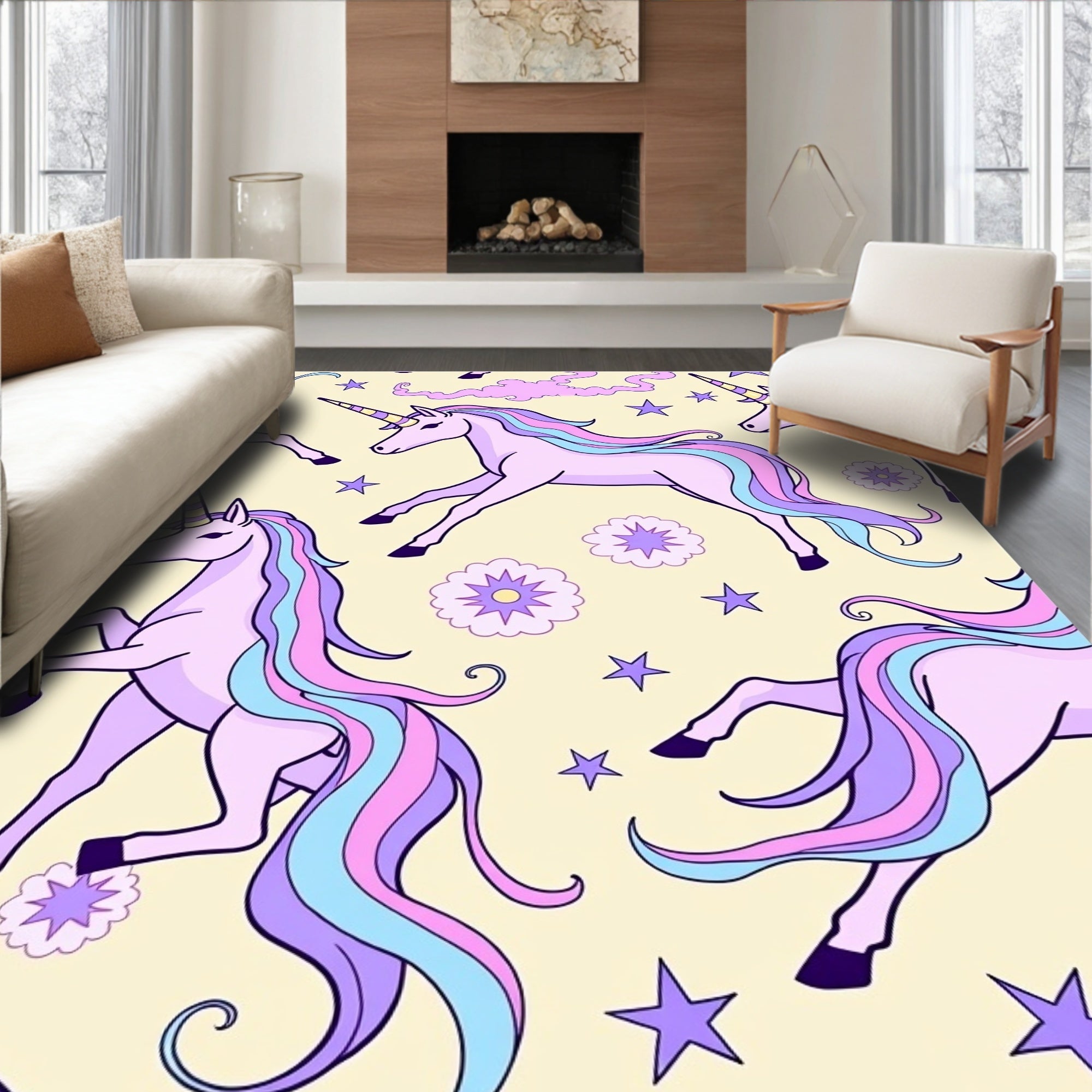 Pastel Unicorn Star Clouds Rug