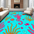 Playful Coral Seahorse Underwater Scene Rug