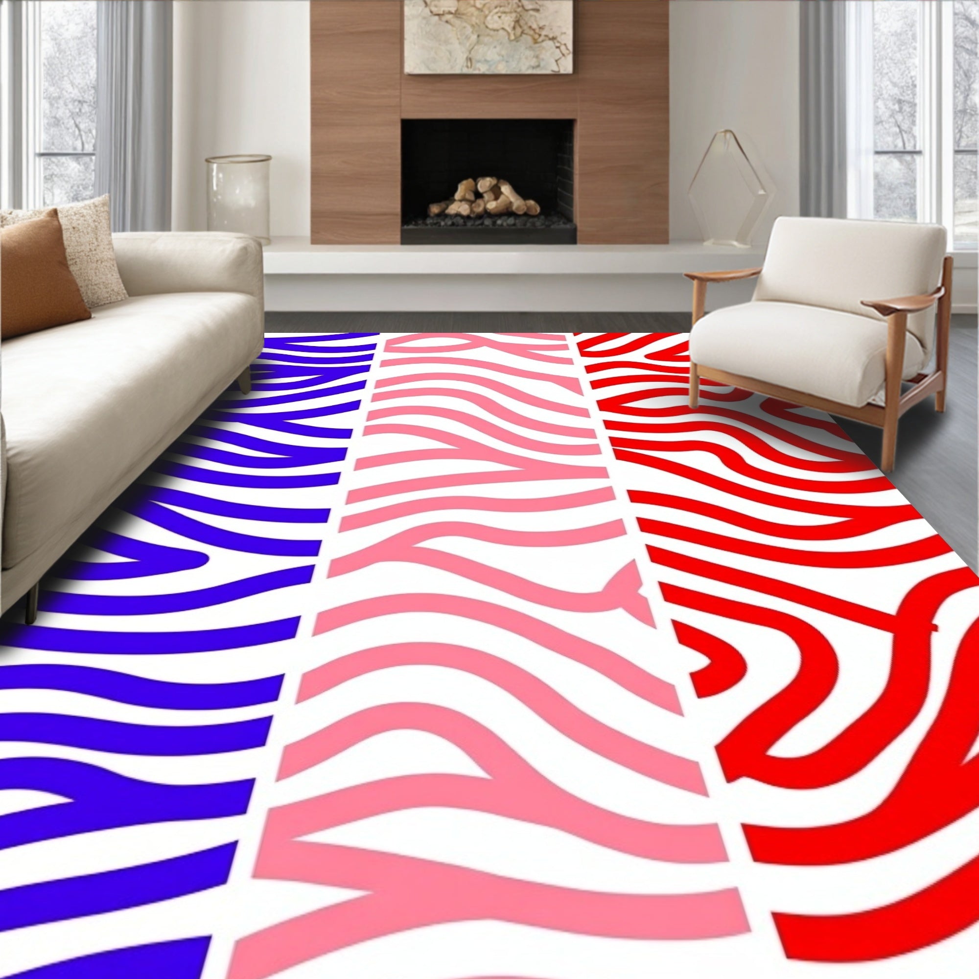 Bold Tri-Color Wavy Stripe Rug
