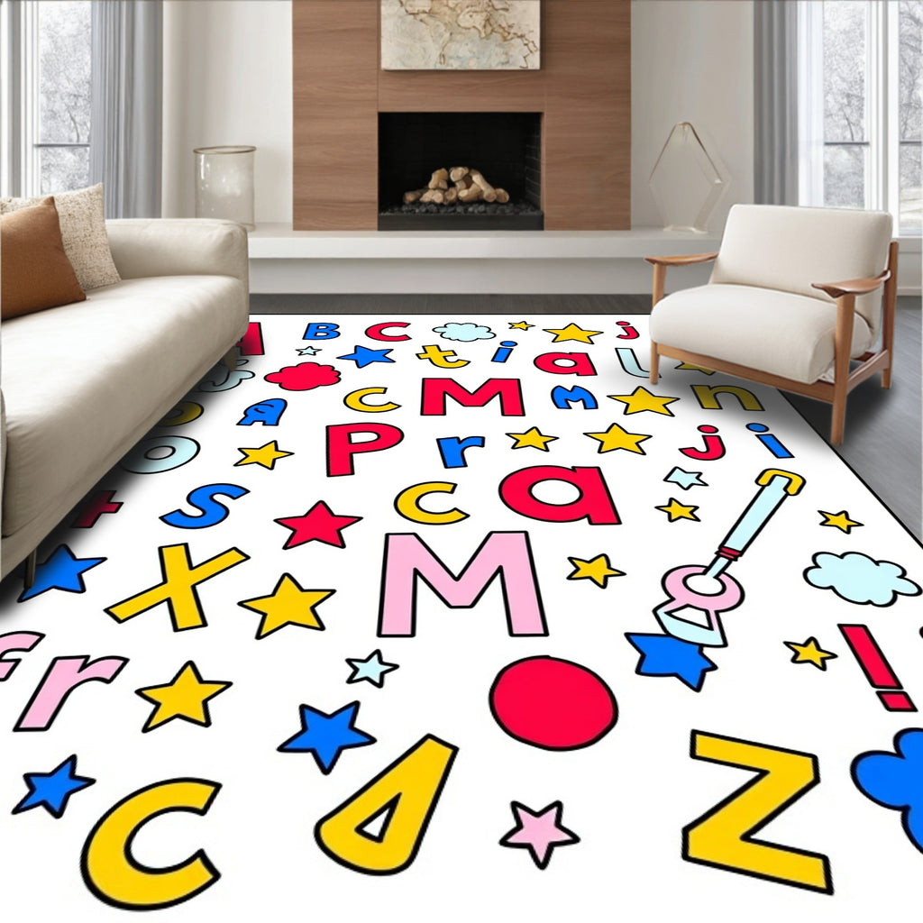 Colorful Alphabet Collage With Stars Rug