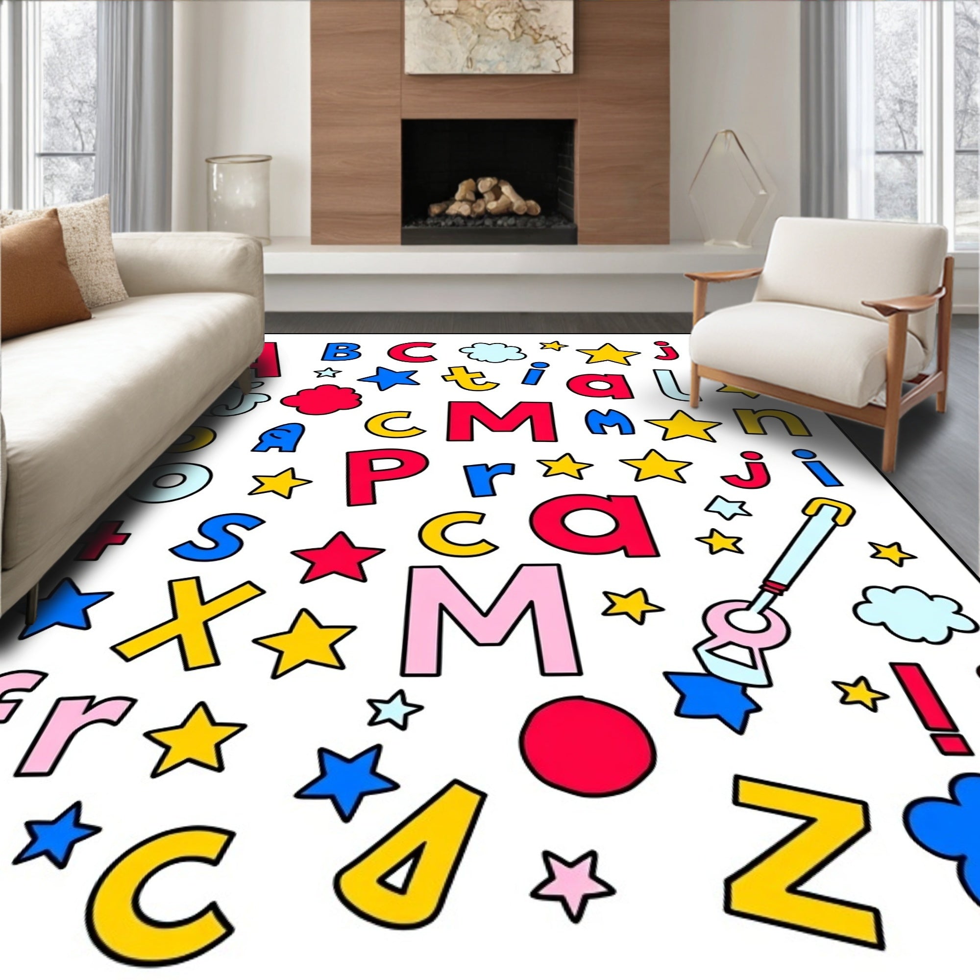 Colorful Alphabet Collage With Stars Rug