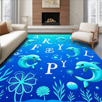 Playful Blue Dolphins Underwater Alphabet Rug