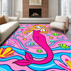 Bright Pink Mermaid Ocean Waves Rug