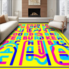 Bold Pink Blue Yellow Typographic Grid Rug