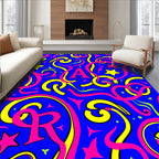 Bold Blue Pink Yellow Star Swirls Rug
