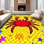 Red Crab Pop Art Daisy Field Rug