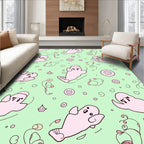 Whimsical Pink Ghost Aqua Swirls Rug