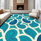Teal And Cream Swirling Forms Rug