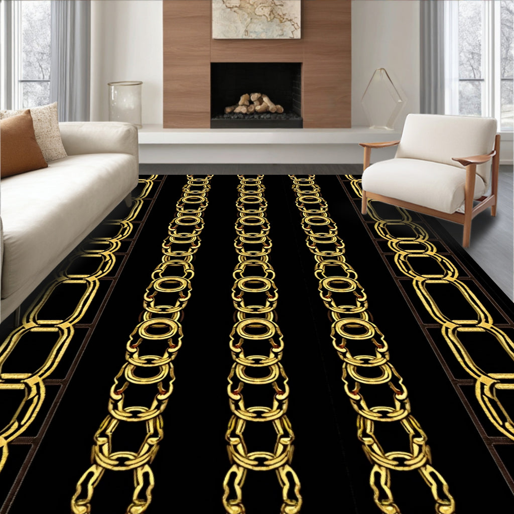 Golden Interlocking Chain Columns Rug