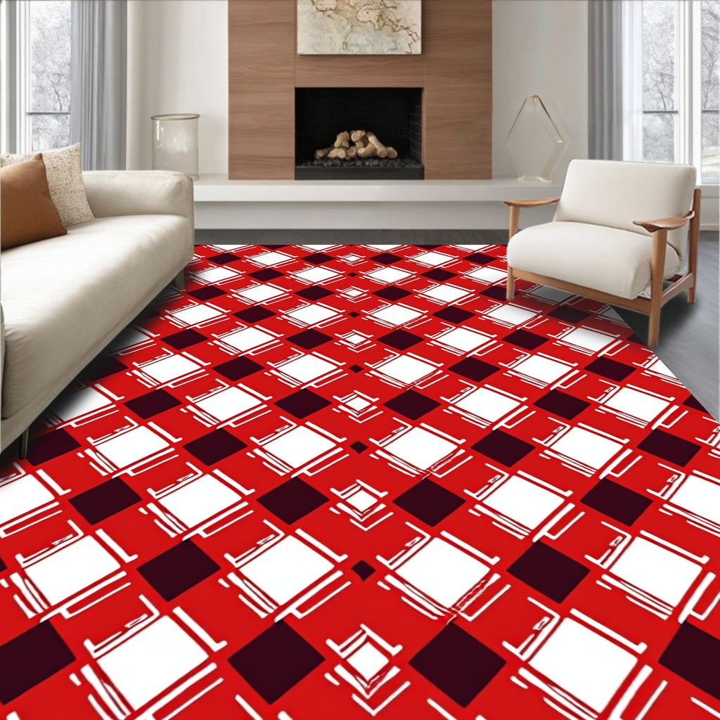 Red White Black Plaid Diamonds Rug