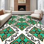 Emerald and Gold Arabesque Tile Rug