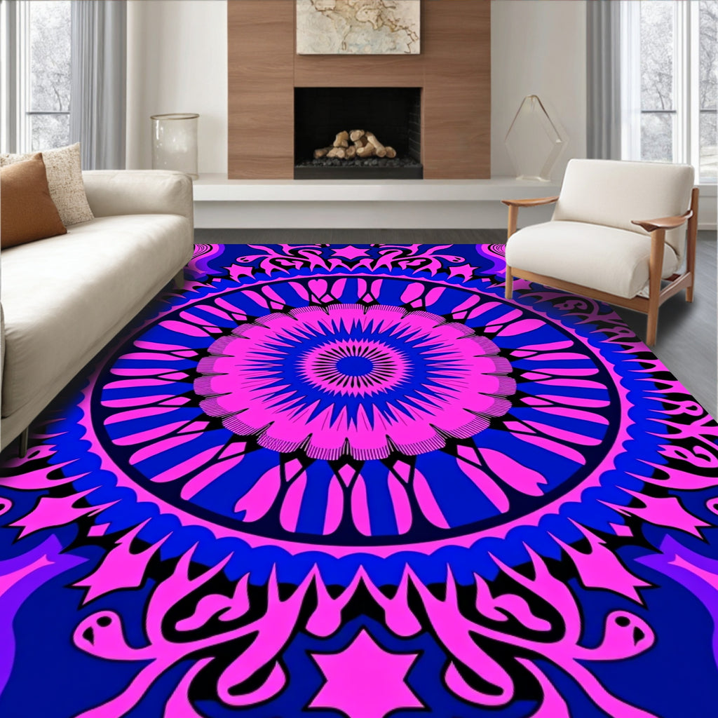 Vibrant Magenta Blue Mandala Bloom Rug