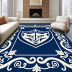 Majestic Blue Feline Crest Border Rug