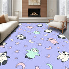 Whimsical Panda Moon Stars Lavender Rug