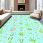 Aqua Sea Life Alphabet Collage Rug