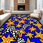 Bold Blue Checkered Starburst Collision Rug