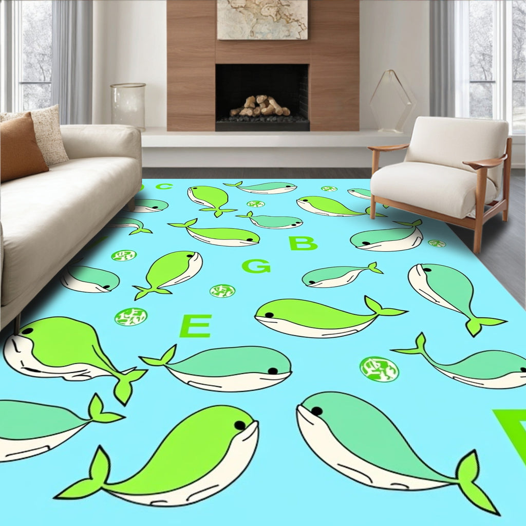 Charming Blue Green Whales Alphabet Rug