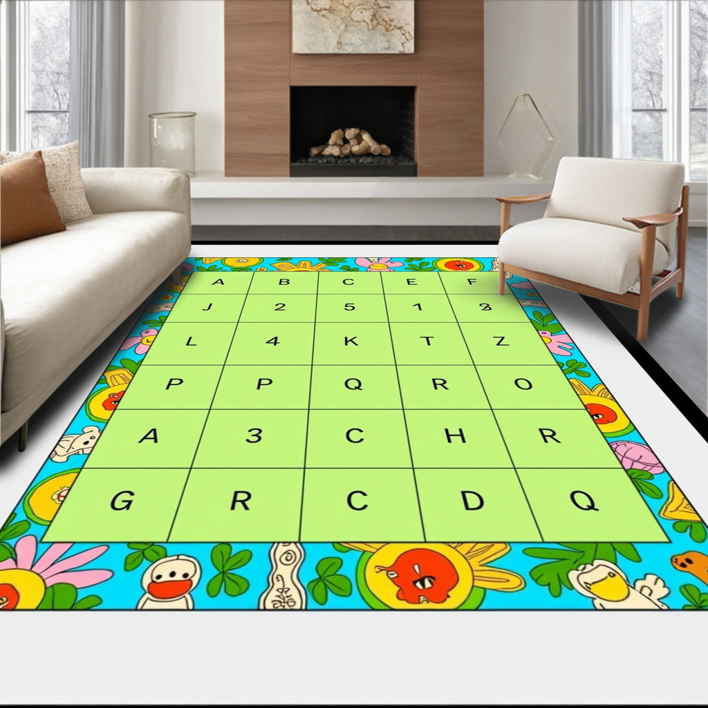 Psychedelic Floral Alphabet Grid Rug