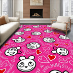 Whimsical Panda Hearts Pink Collage Rug