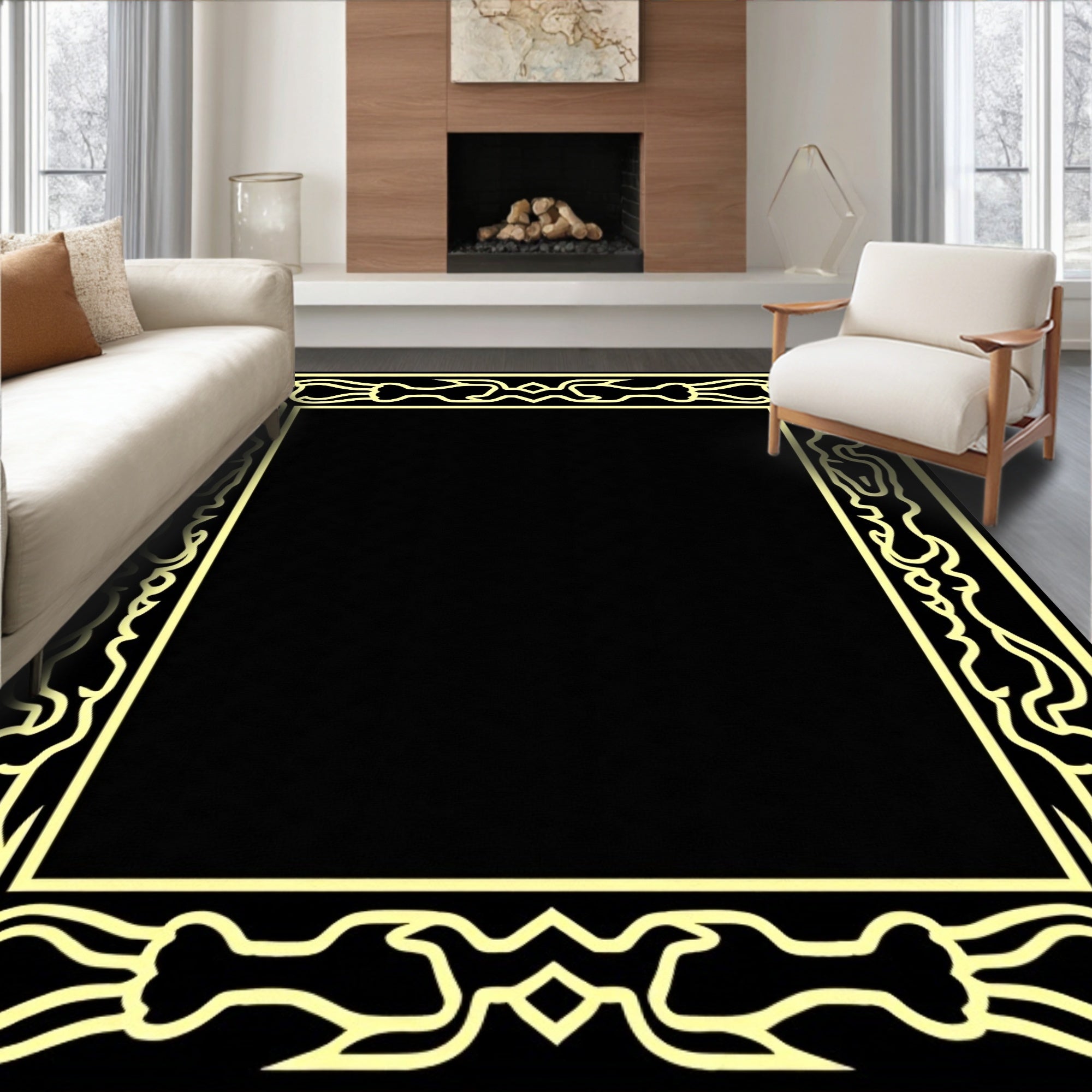 Golden Yellow Ornate Border Rug