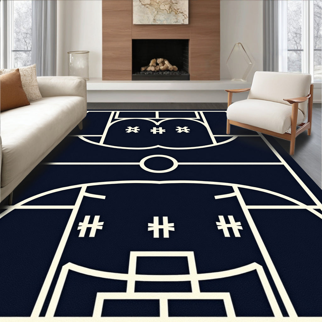 Navy Cream Geometric Art Deco Rug