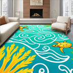 Golden Turtles Ocean Swirls Coral Rug