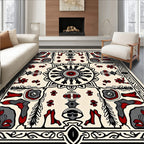 Crimson Black Floral Mandala Border Rug