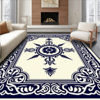 Midnight Blue Floral Medallion Border Rug