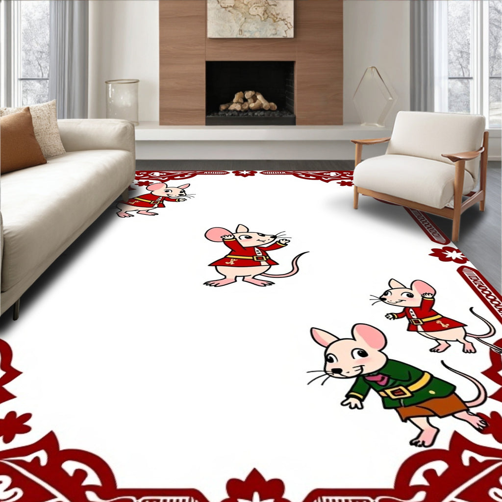 Red Mice Playing Border Design Rug