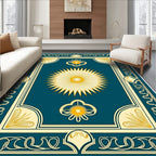 Teal Golden Sunburst Art Deco Rug