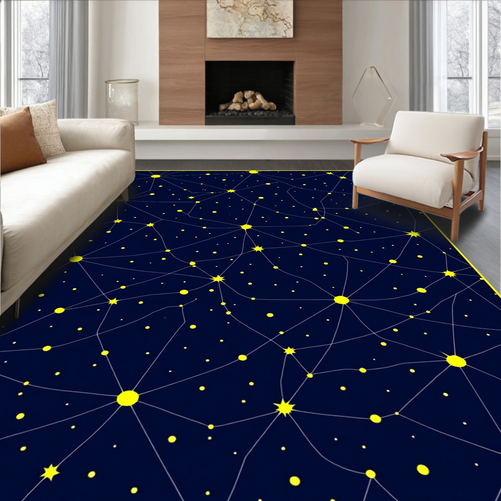 Cosmic Yellow Star Constellation Night Rug