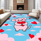 Pink Mouse Red Hearts Blue Sky Rug